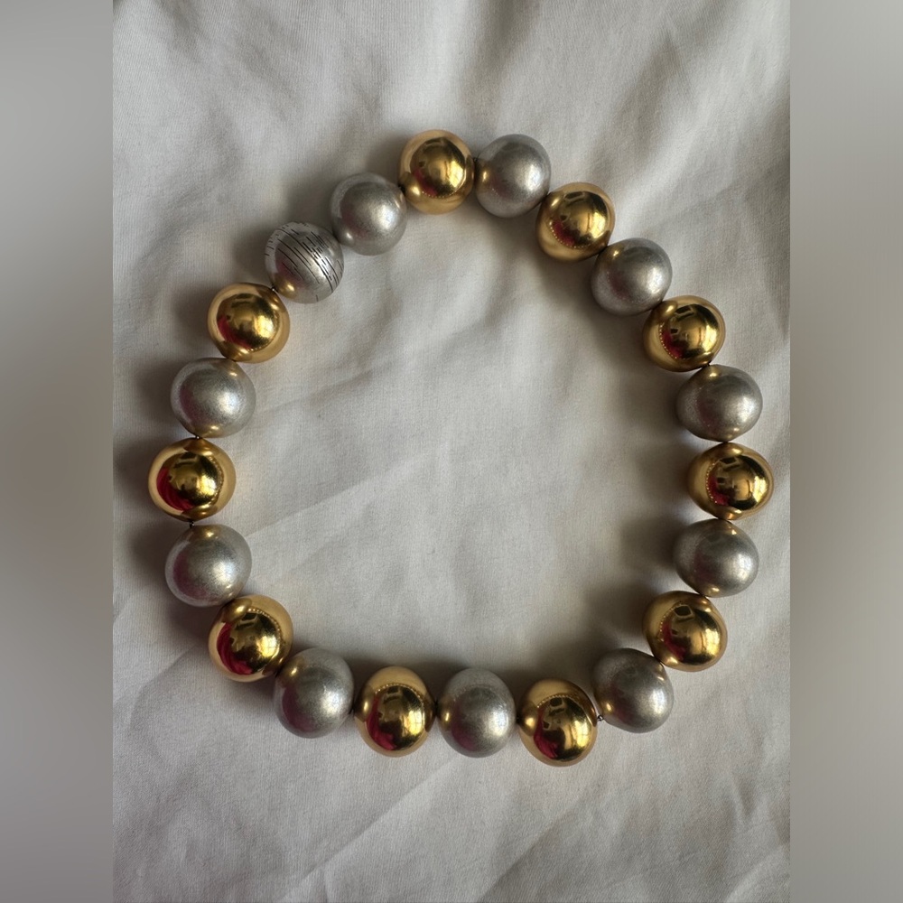 SAINT LAURENT Two-Tone Oversized Metal Pearl Beaded Necklace